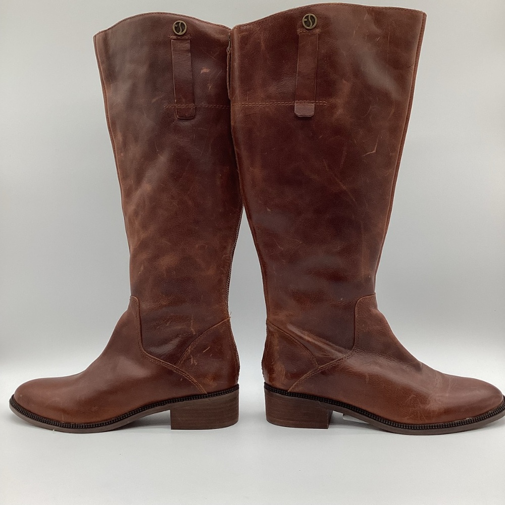1839.🍊 Franco Sarto Burnt Orange Leather Riding Boots Size 9 NWOT